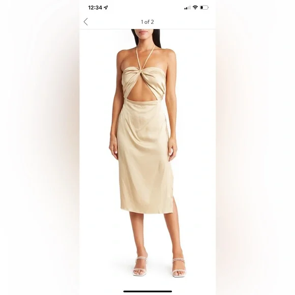 revolve faille halter midi dress Paola Halter Linen Midi Dress – Cattivo main image 0